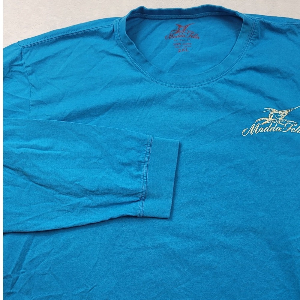 Madda Fella Key West Blue Long Sleeve Graphic T-Shirt Mens 2XL Live Life Now